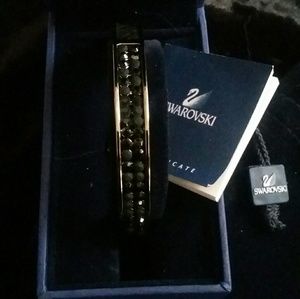 Authentic Swarovki Leather Black Crystal Cuff